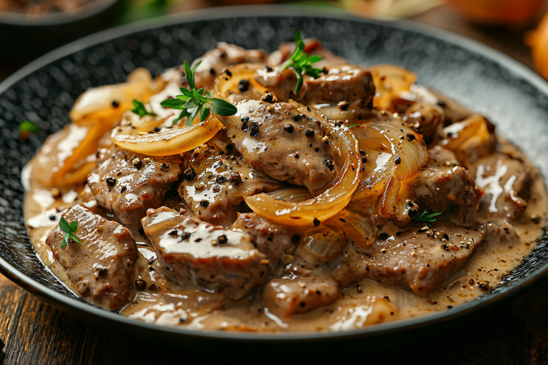 Бефстроганов из говяжьей печени! Готовится всего за 20 минут